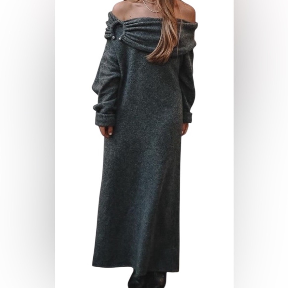 Zara Draped super soft oversized Gray knitwear midi Dress medium